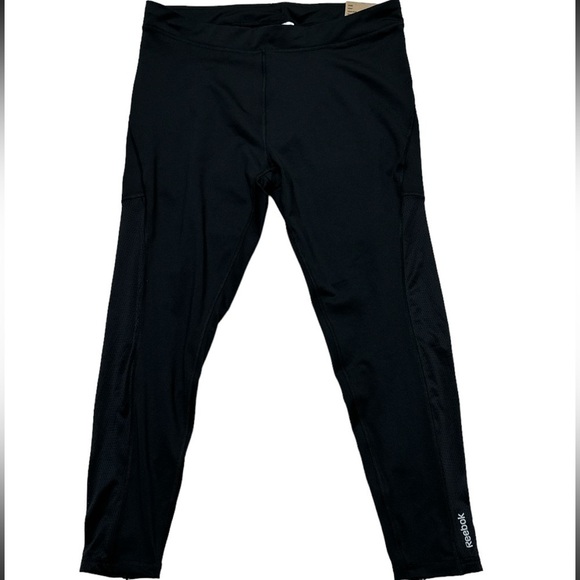Reebok Sport XL Playdry Black RE Tight Workout Skinny Fit Mesh Panel Zipper Hem - Picture 1 of 14